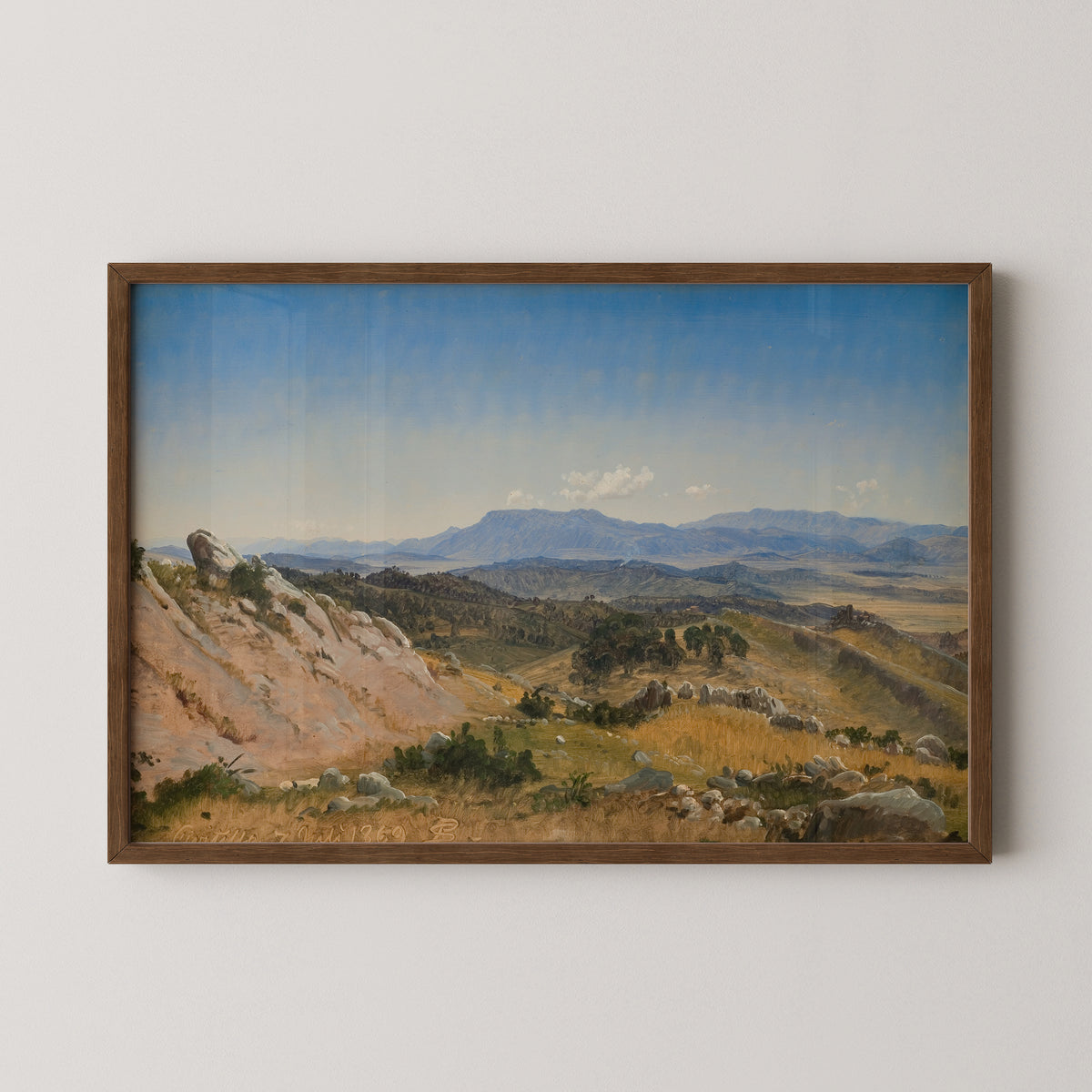 Landskab ved Civitella by P.C. Skovgaard, art print in a dark wood frame