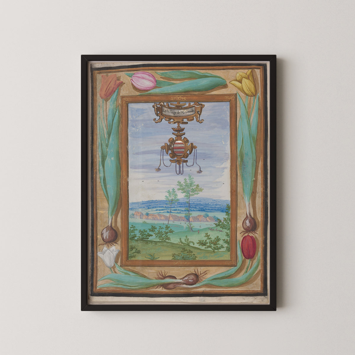 Le Villaige de Monceaulx by Adrien Montigny, art print in a black frame