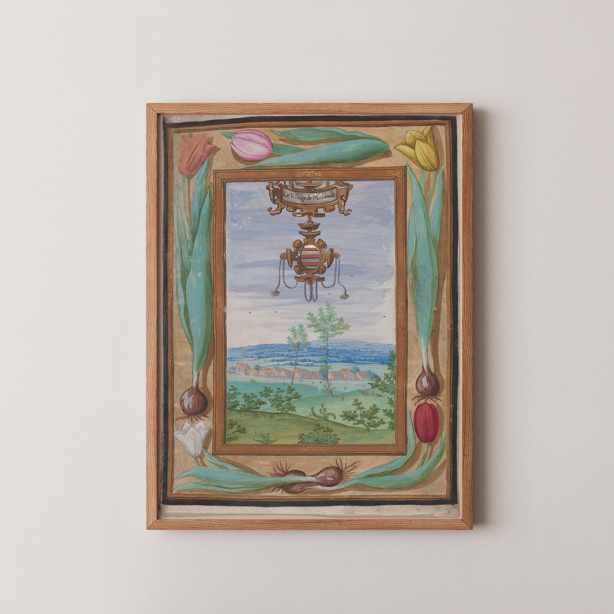 Le Villaige de Monceaulx by Adrien Montigny, art print in a natural wood frame