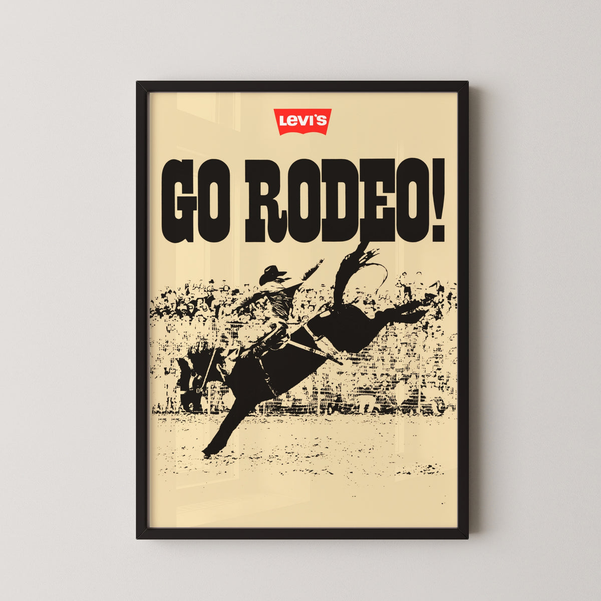 levis rodeo vintage poster – black frame mockup