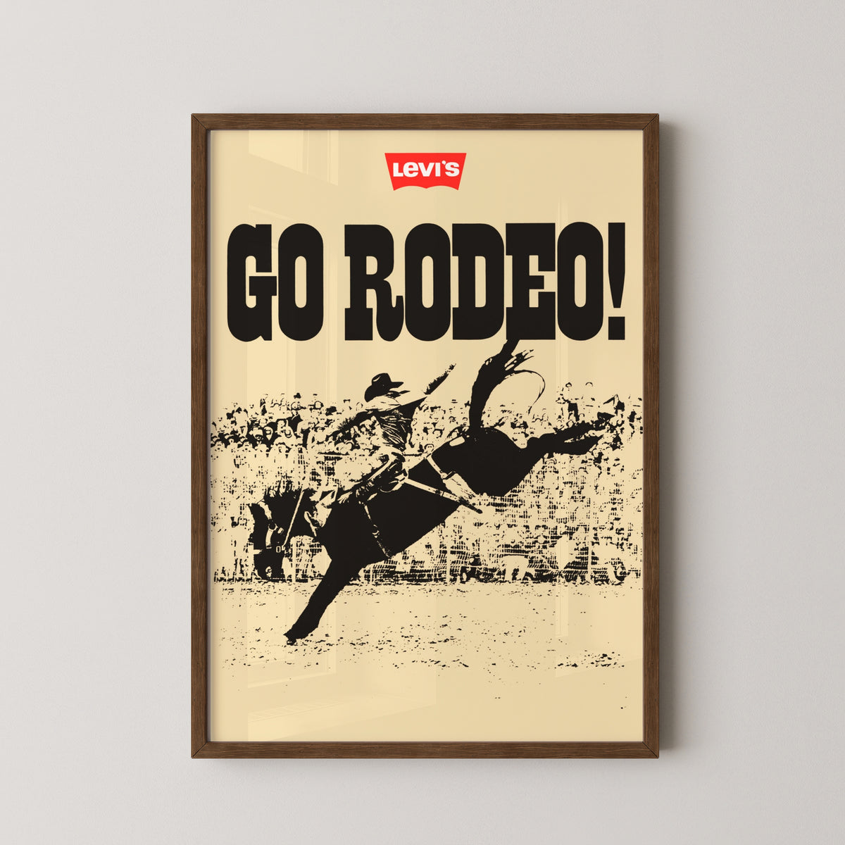 levis rodeo vintage poster – darkwood frame mockup