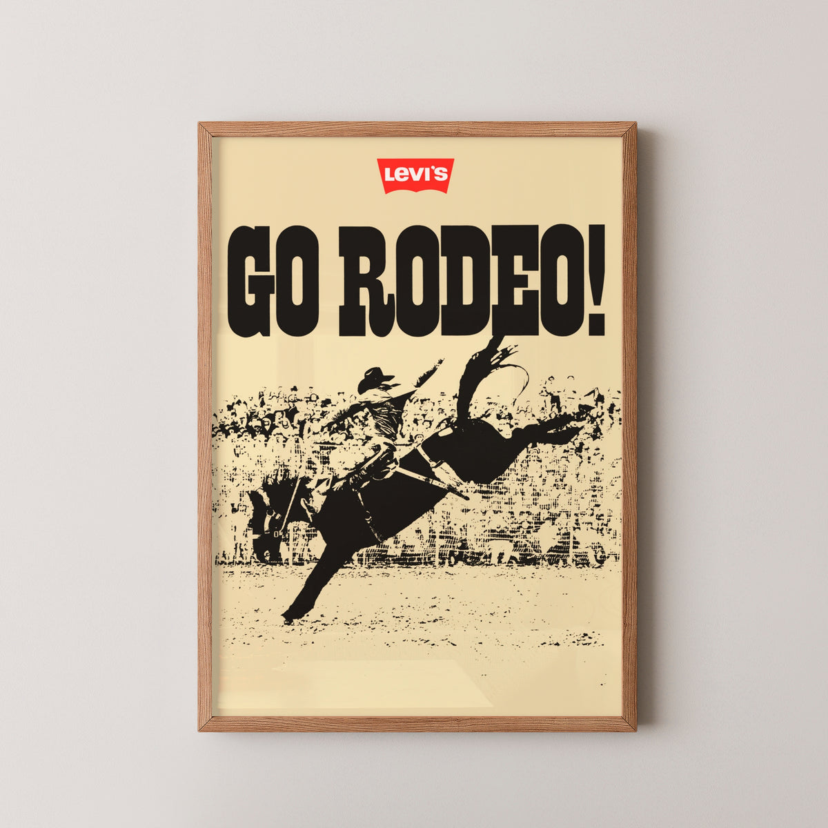 levis rodeo vintage poster – wood frame mockup
