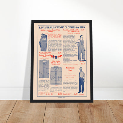 Step back in time with this Levi’s vintage advertisement poster, showcasing the iconic denim brand’s timeless style and heritage. Featuring classic retro graphics and bold typography, this vintage Levi’s print is perfect for fashion lovers, collectors, and fans of Americana culture. Ideal for decorating bedrooms, boutiques, or vintage-inspired spaces, this classic Levi’s wall art captures the spirit of rugged individuality and timeless denim fashion.