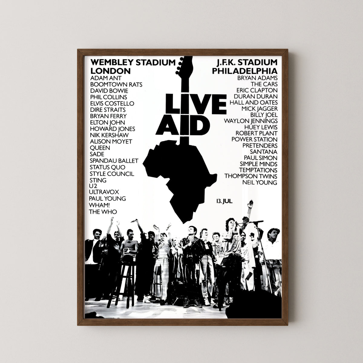 live aid 1985 concert poster – darkwood frame mockup
