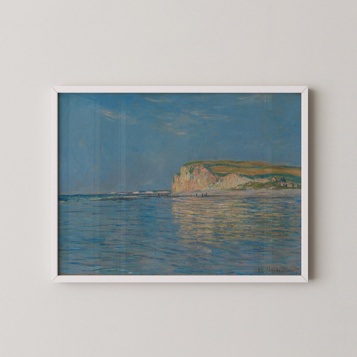 Low Tide at Pourville, near Dieppe, 1882 by Claude Monet, art print in a white frame
