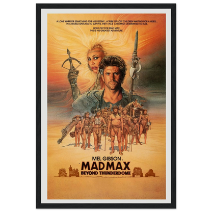Step into the post-apocalyptic world of Mad Max: Beyond Thunderdome with this vintage-style movie poster from the cult 1985 classic starring Mel Gibson and Tina Turner. Featuring dramatic key art, gritty 80s design, and the unforgettable look of a world gone mad, this poster is a must-have for fans of sci-fi cinema, dystopian aesthetics, and retro action films. Whether you're decking out a media room, game den, or film-lover’s wall, this high-quality reproduction brings the thrill and chaos of Thunderdome t
