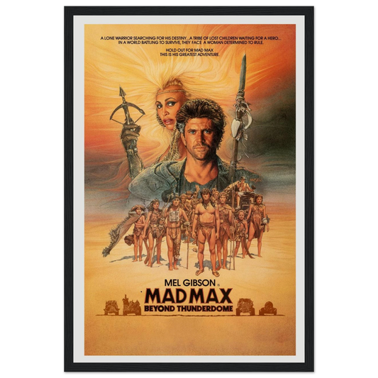 Step into the post-apocalyptic world of Mad Max: Beyond Thunderdome with this vintage-style movie poster from the cult 1985 classic starring Mel Gibson and Tina Turner. Featuring dramatic key art, gritty 80s design, and the unforgettable look of a world gone mad, this poster is a must-have for fans of sci-fi cinema, dystopian aesthetics, and retro action films. Whether you're decking out a media room, game den, or film-lover’s wall, this high-quality reproduction brings the thrill and chaos of Thunderdome t
