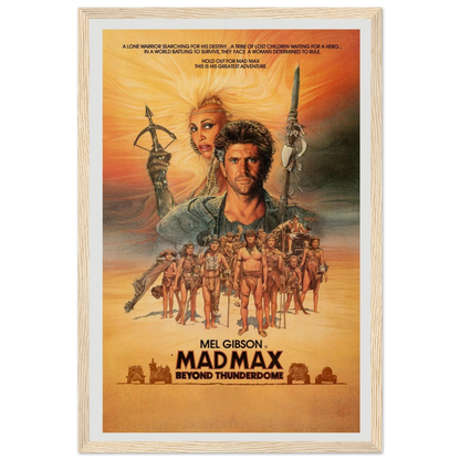 Mad Max: Beyond Thunderdome poster print featuring Tina Turner and Mel Gibson, a collectible piece of dystopian sci-fi cinema history