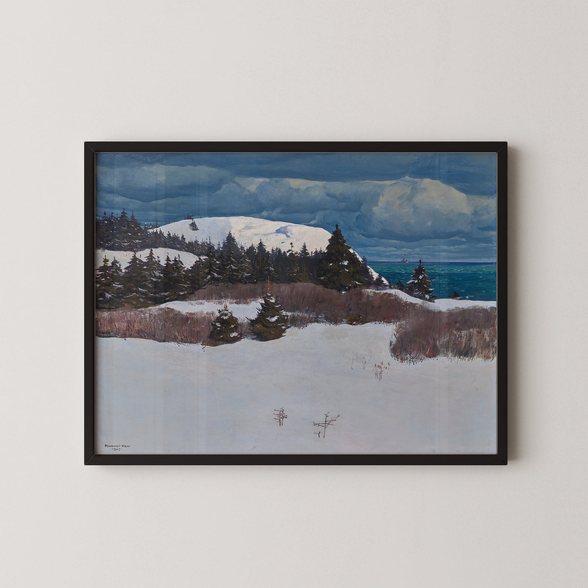 Maine Coast by Rockwell Kent, art print in a black frame