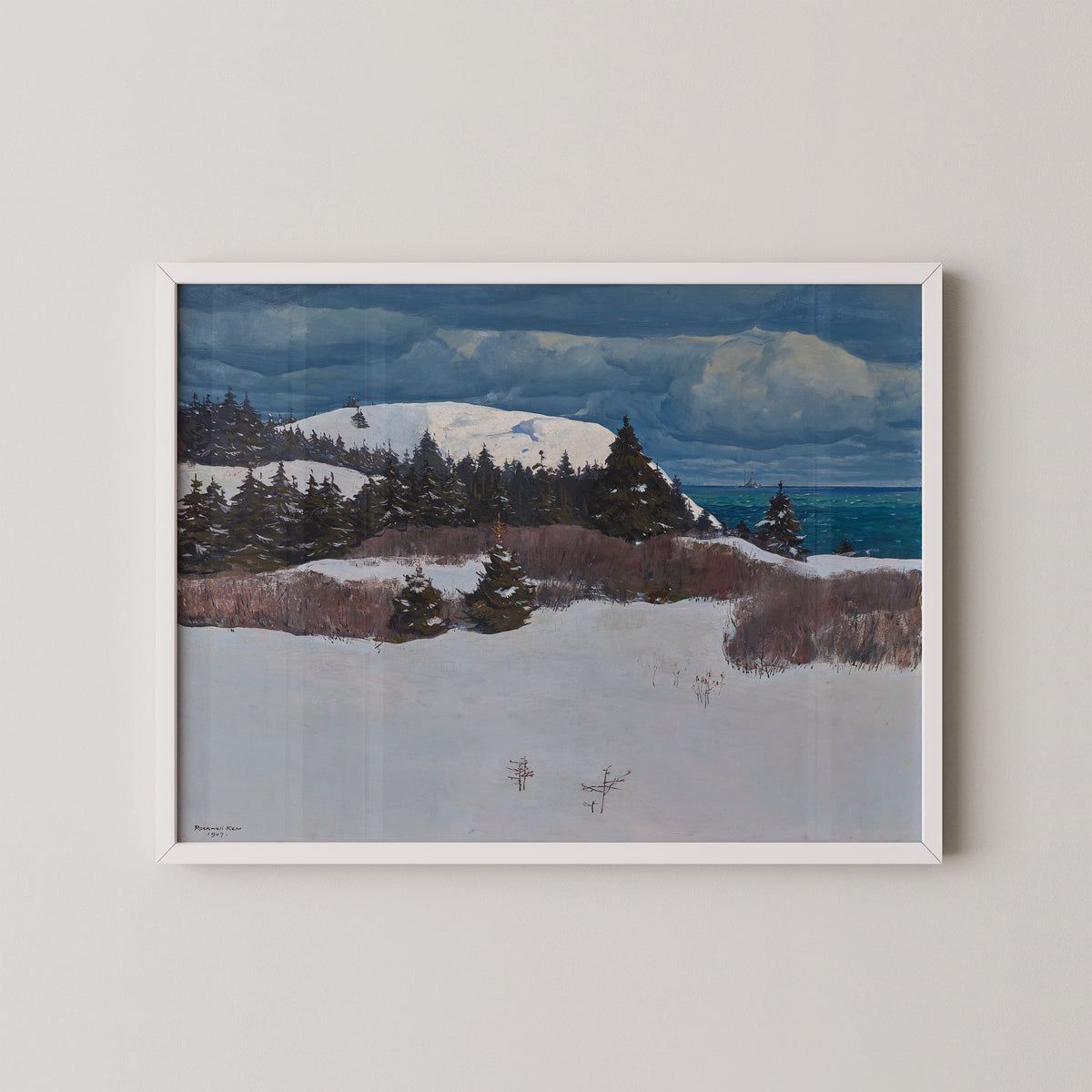 Maine Coast by Rockwell Kent, art print in a white frame