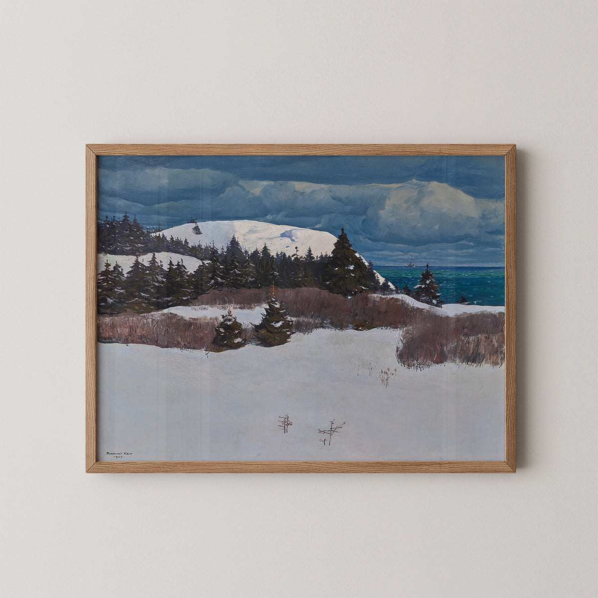 Maine Coast by Rockwell Kent, art print in a natural wood frame