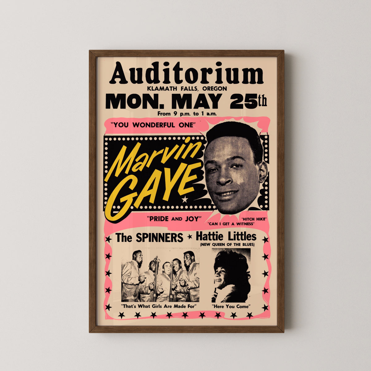 marvin gaye concert poster – darkwood frame mockup