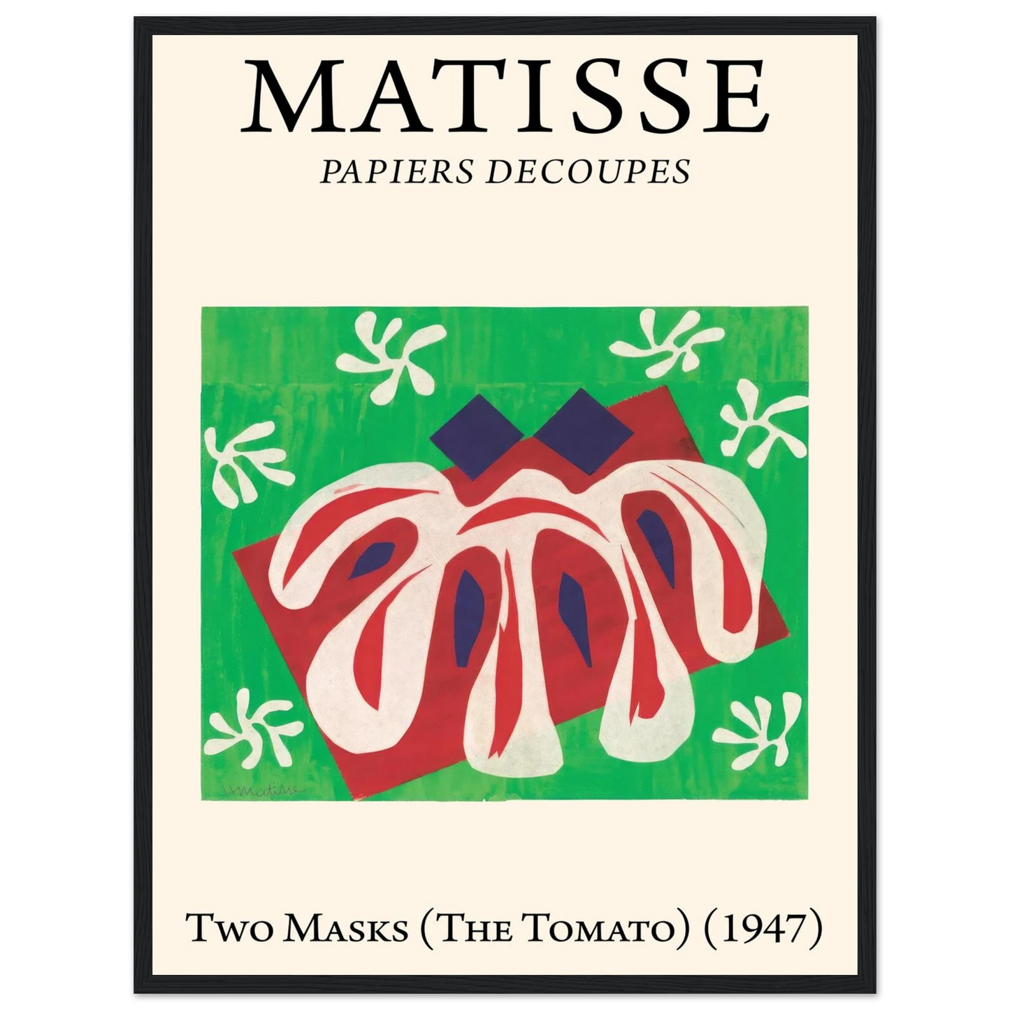olorful artwork by Henri Matisse, Two Masks and The Tomato, printed on archival-quality paper in vibrant, expressive cut-out style.