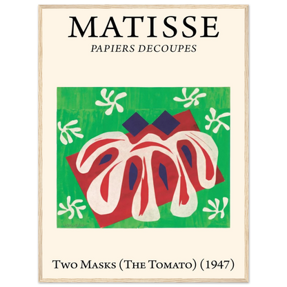 Modern art print of Henri Matisse’s cut-outs, featuring the abstracted faces of Two Masks and the organic design of The Tomato.