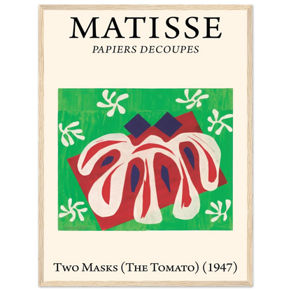 High-quality reproduction poster print of Henri Matisse’s cut-outs Two Masks and The Tomato, showcasing bold shapes and vibrant color.