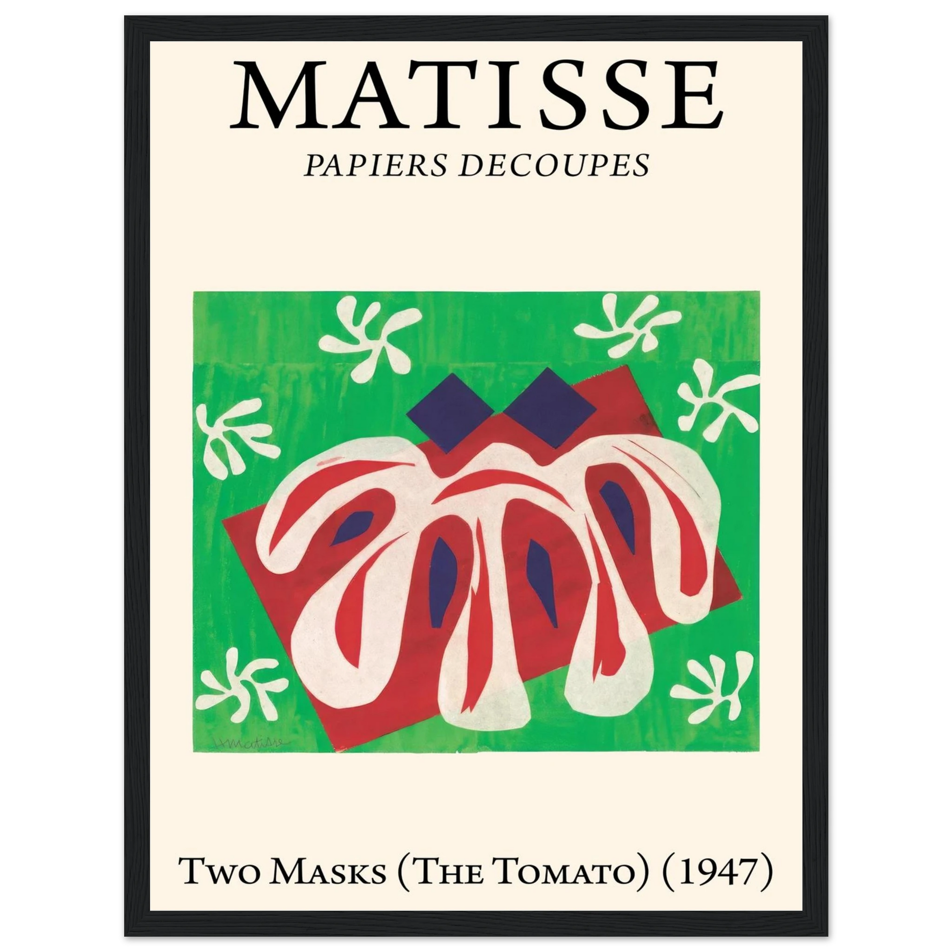 This high-quality reproduction features two vibrant works from Henri Matisse’s Papiers découpés (cut-outs): Two Masks and The Tomato. Created during the artist’s late career, these pieces exemplify Matisse’s bold exploration of shape, color, and negative space, using hand-cut paper as a medium for pure expression. Two Masks presents abstracted faces in striking contrast, while The Tomato celebrates natural forms through stylized, organic shapes. Printed on archival-quality paper, these poster prints make po