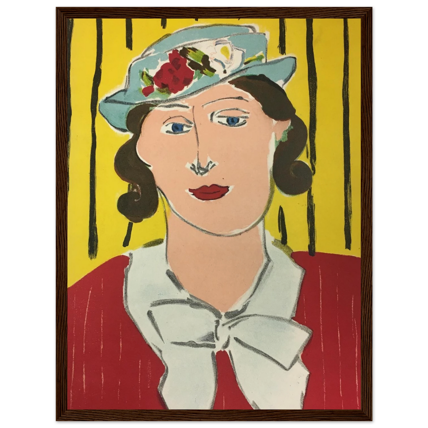 Portrait print of Femme au Chapeau by Henri Matisse, depicting Amélie Matisse in a revolutionary explosion of Fauvist color.