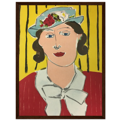 Portrait print of Femme au Chapeau by Henri Matisse, depicting Amélie Matisse in a revolutionary explosion of Fauvist color.