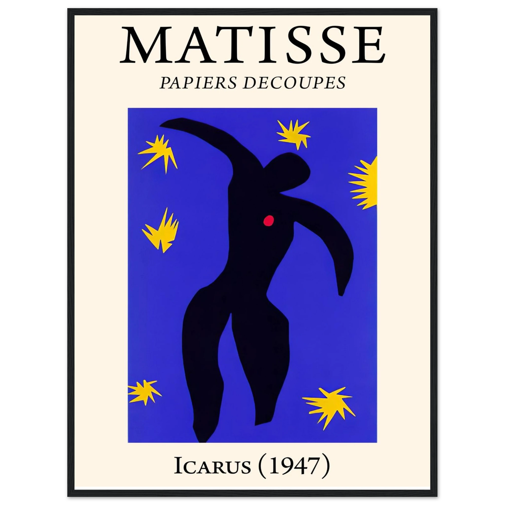 Modern art print of Henri Matisse’s Icarus, a Jazz series cut-out highlighting ambition, vulnerability, and mythological symbolism.