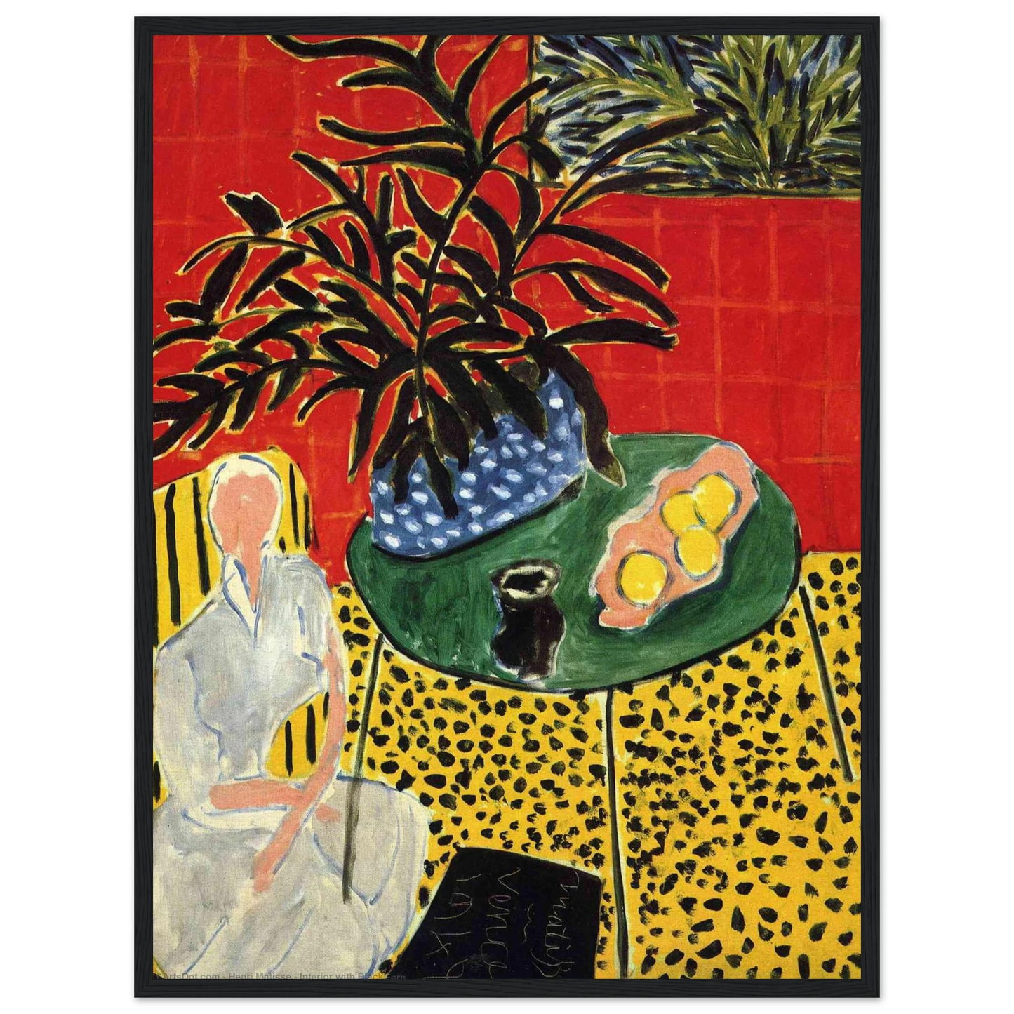 Abstract decorative artwork Interior with Black Fern (1948), a vibrant late-career masterpiece by Henri Matisse.