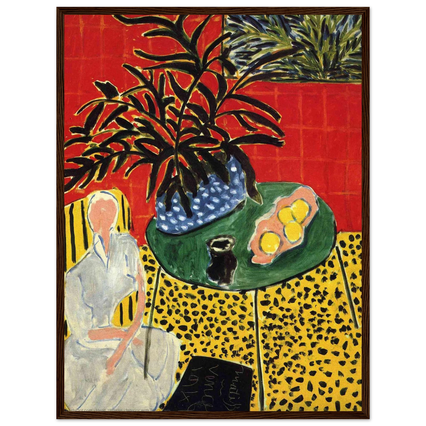 Modern art reproduction of Interior with Black Fern by Matisse, balancing playful abstraction with richly decorative interior detail.