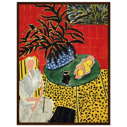 Modern art reproduction of Interior with Black Fern by Matisse, balancing playful abstraction with richly decorative interior detail.