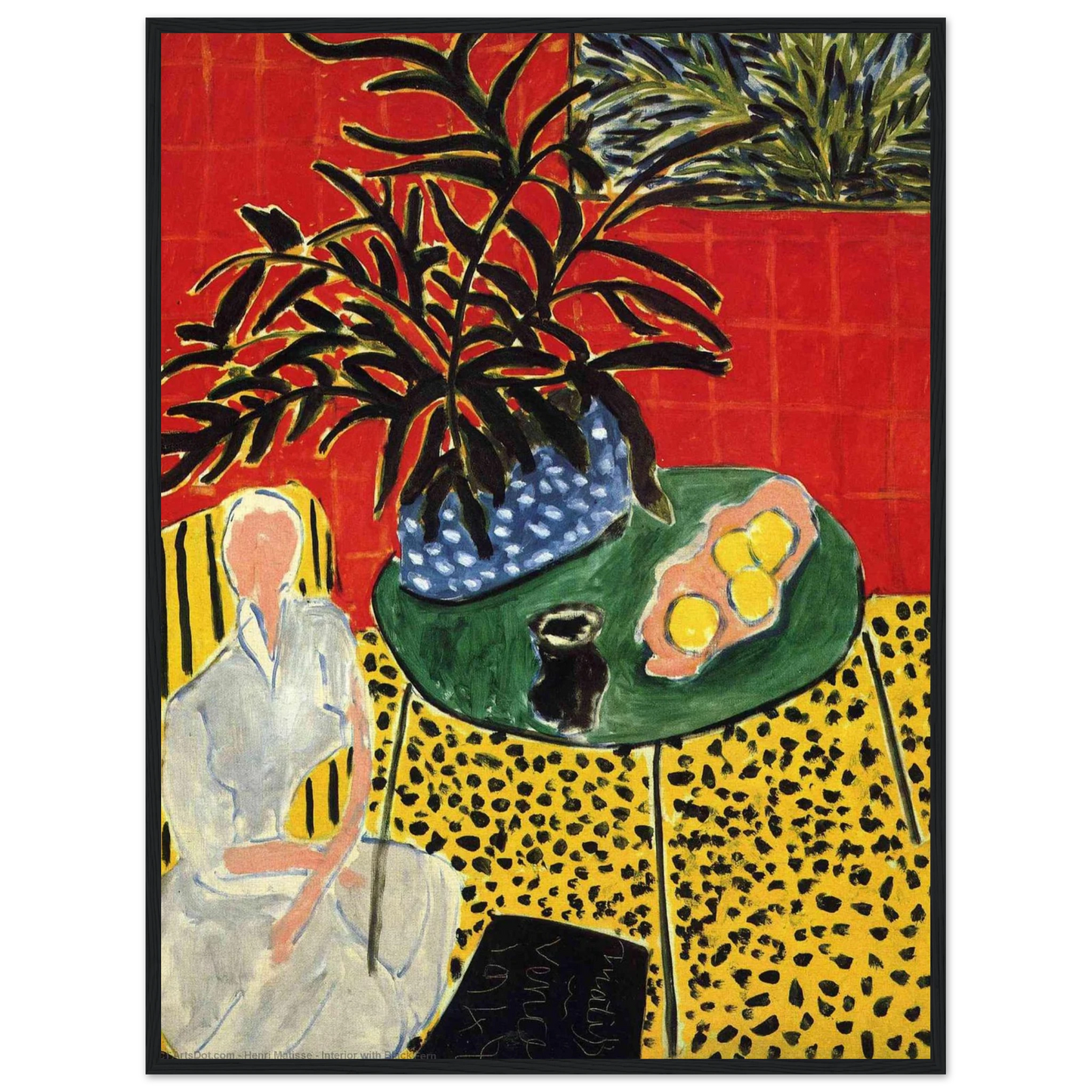 High-quality reproduction of Interior with Black Fern (1948) by Henri Matisse, a bold late cut-out composition with color and pattern