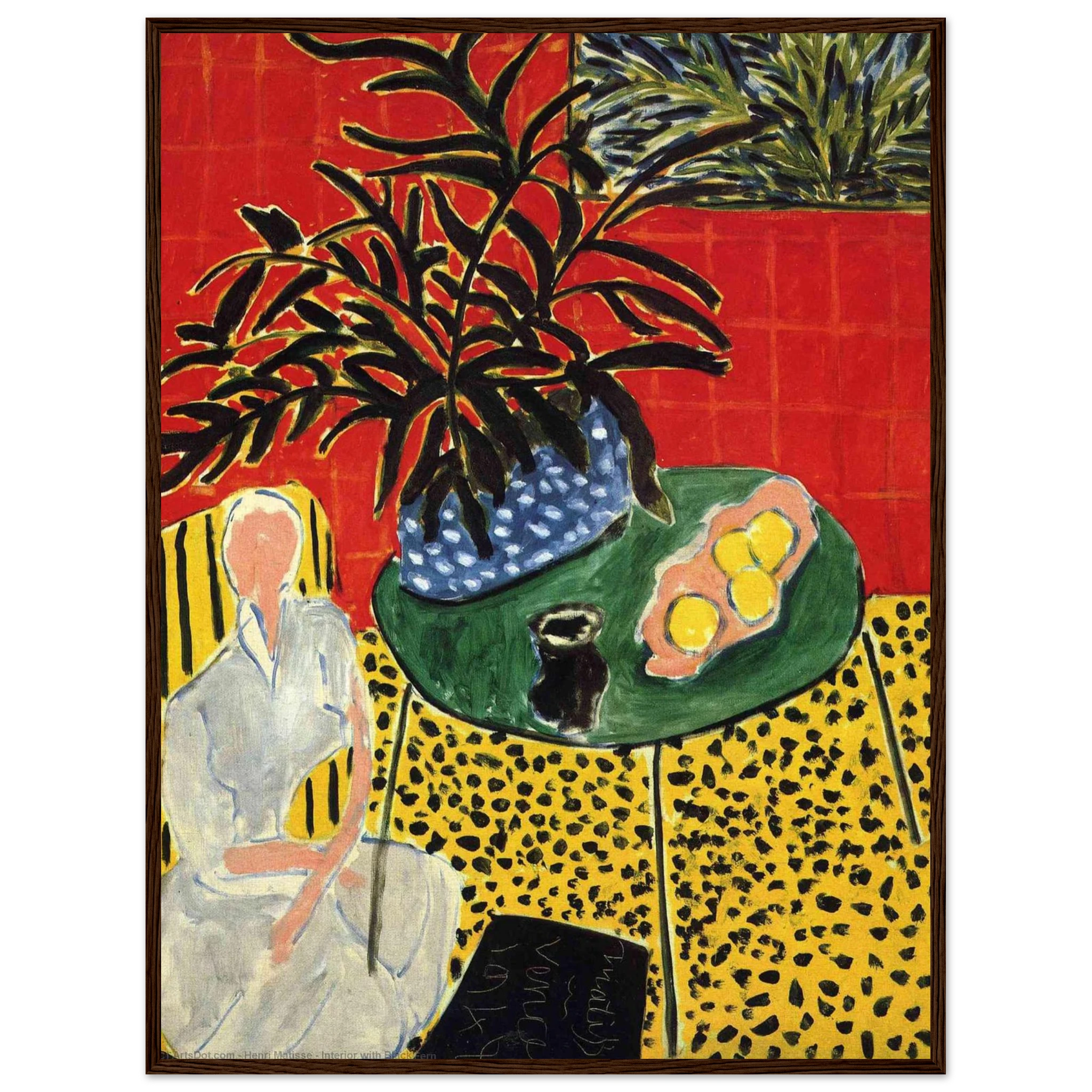 Wall art print of Matisse’s Interior with Black Fern, combining patterned interiors, vibrant blocks of color, and a striking fern silhouette.