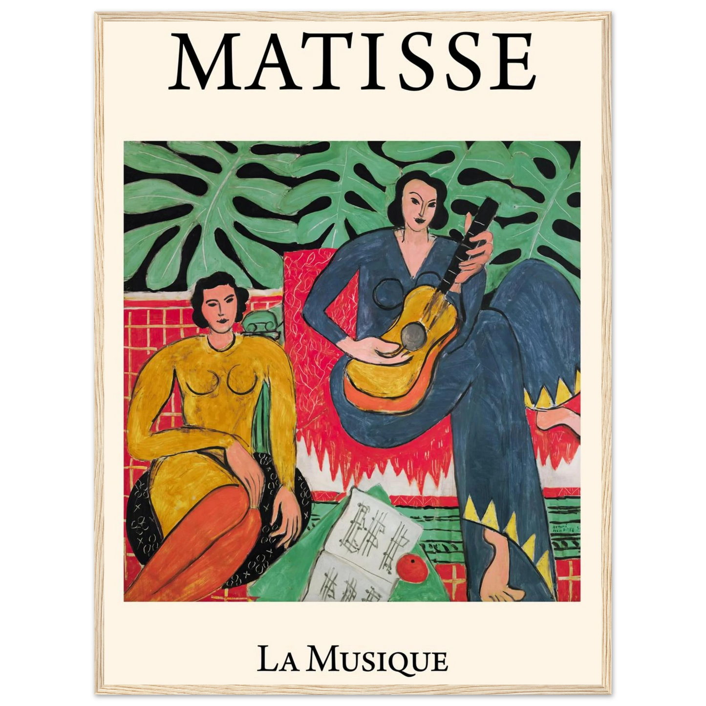 Modern art reproduction of La Musique by Henri Matisse, a 1939 masterpiece celebrating harmony between sound, color, and form.