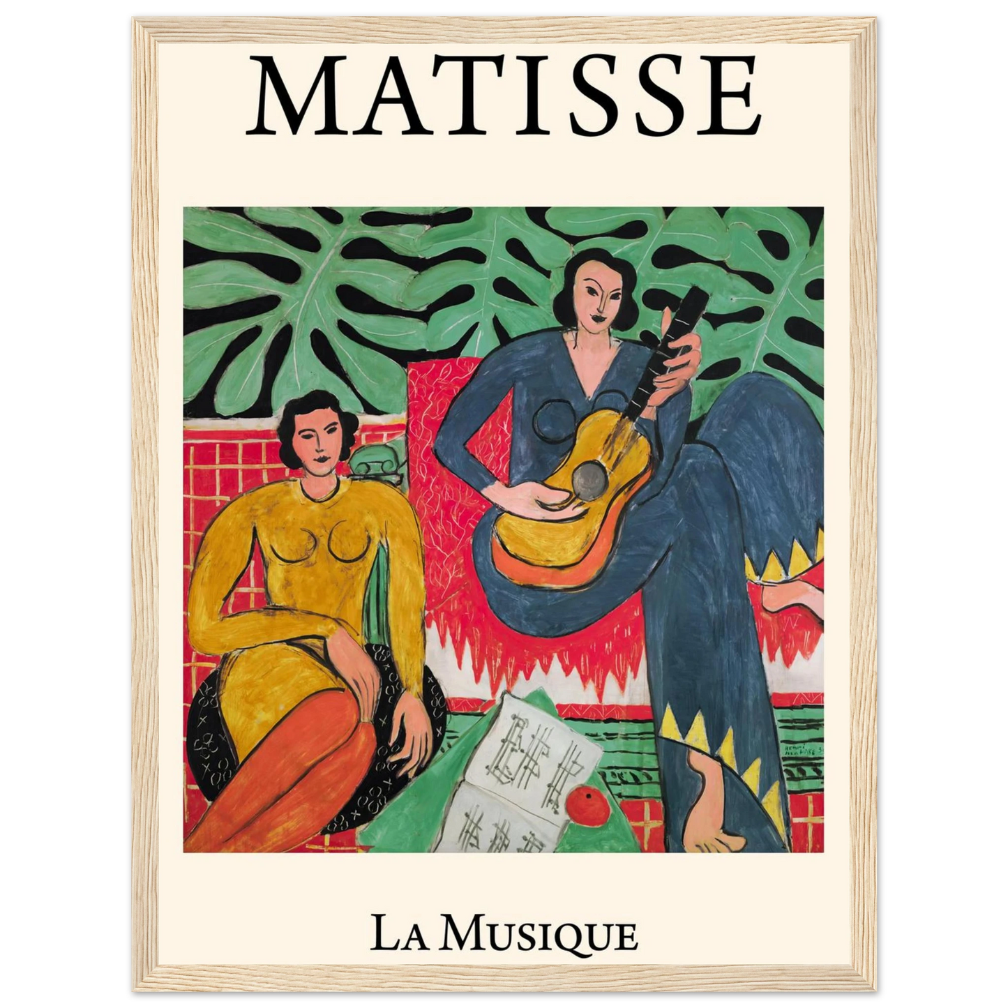 Music-inspired artwork La Musique by Henri Matisse, showing two women with a guitar in a joyful and colorful modernist scene.