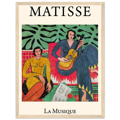 Music-inspired artwork La Musique by Henri Matisse, showing two women with a guitar in a joyful and colorful modernist scene.