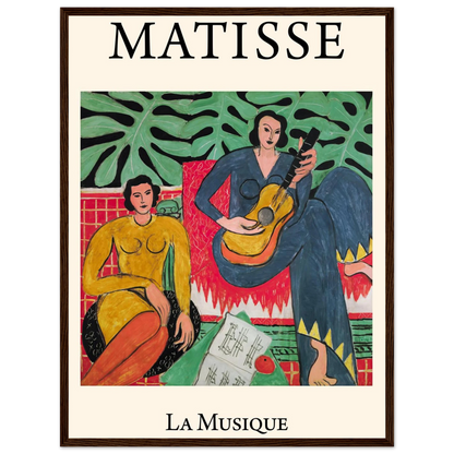 Wall art print of Matisse’s La Musique, a modernist composition blending musical symbolism, bold color, and serene expression.