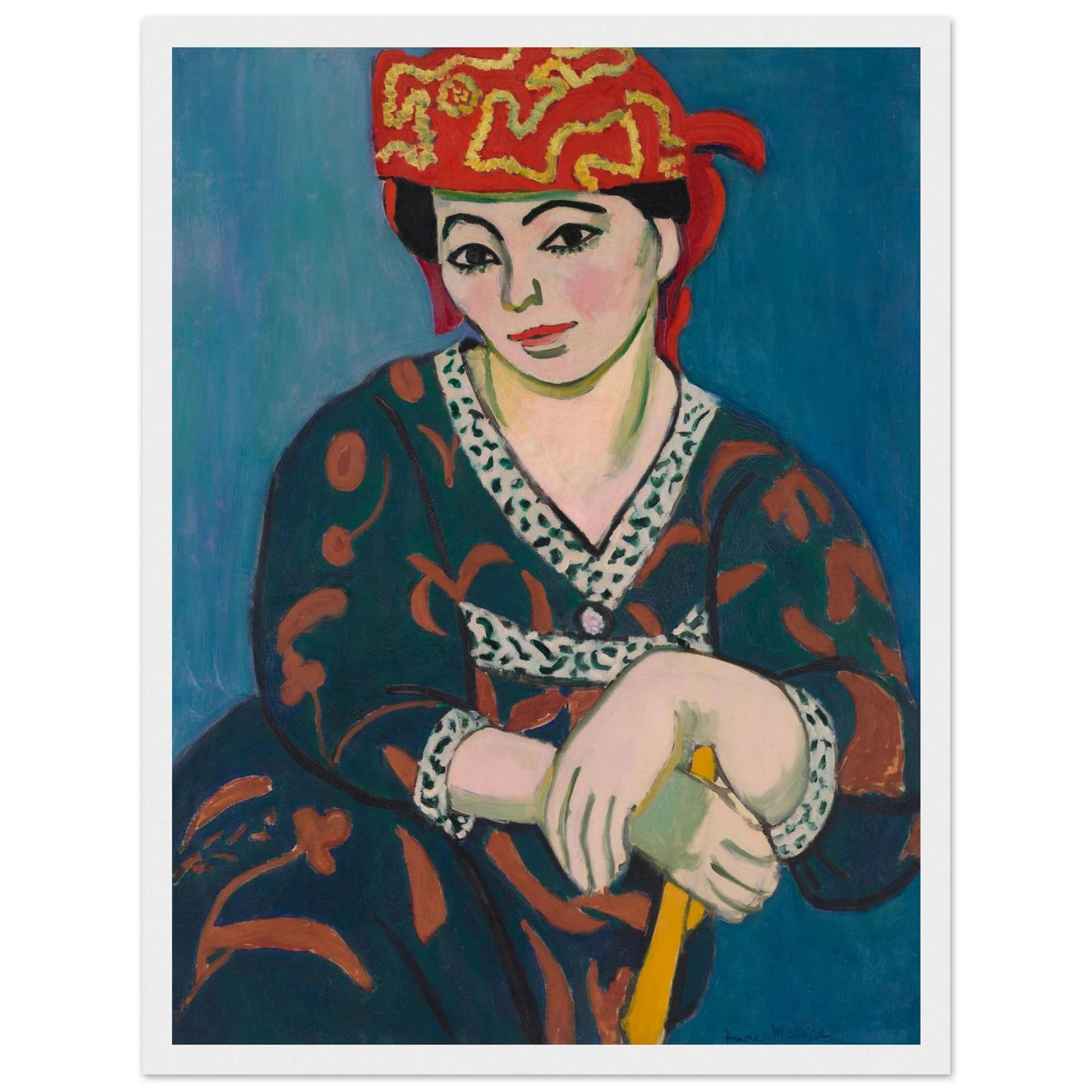High-quality reproduction of Red Madras Headdress (1907) by Henri Matisse, a Fauvist portrait with bold brushwork and vibrant color.