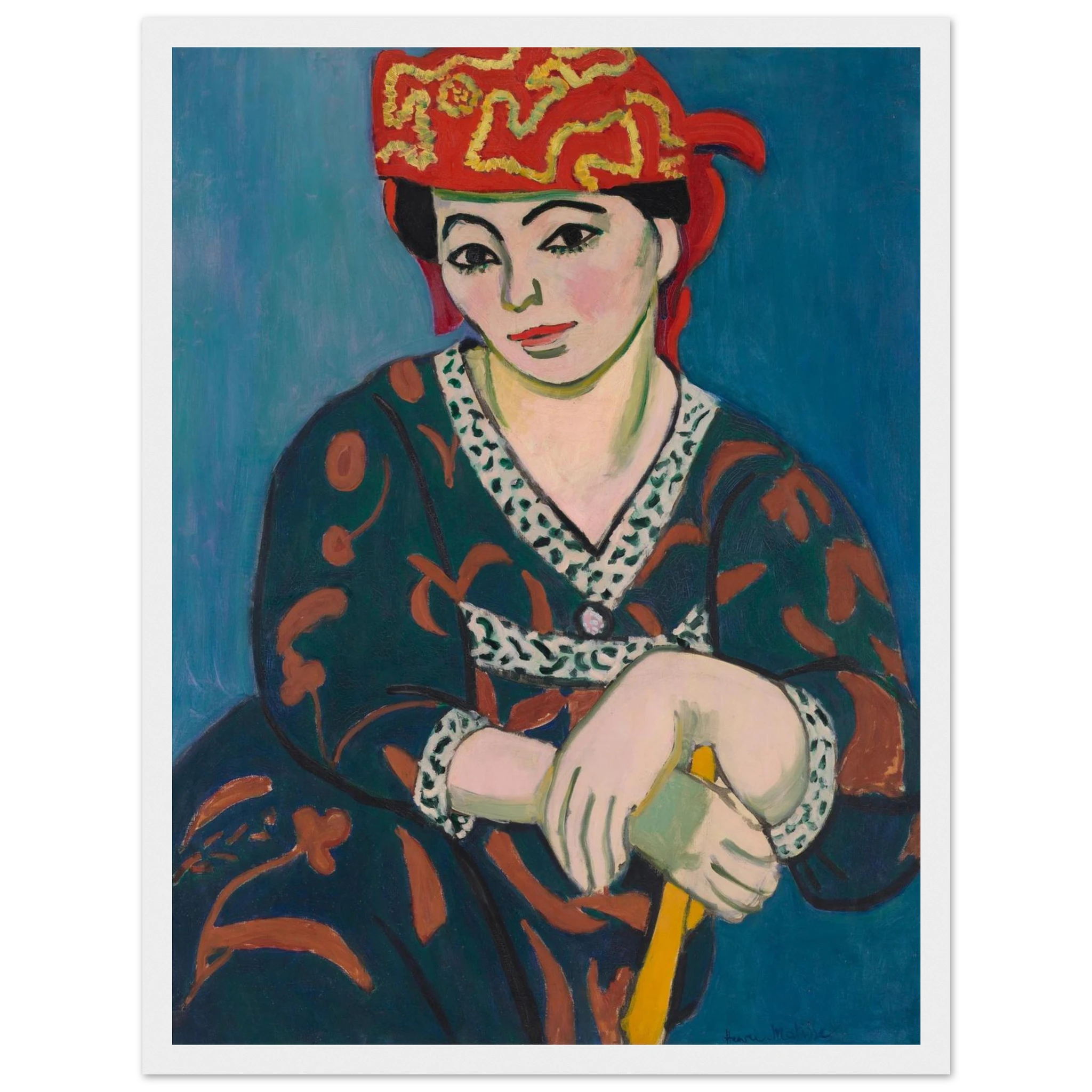 High-quality reproduction of Red Madras Headdress (1907) by Henri Matisse, a Fauvist portrait with bold brushwork and vibrant color.