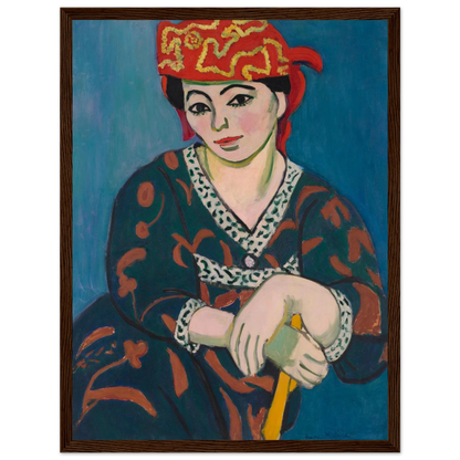 Wall art print of Henri Matisse’s Red Madras Headdress, featuring a model in a vivid patterned headscarf with expressive Fauvist style.