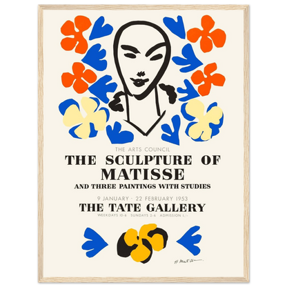 Museum-style exhibition poster from The Sculpture of Matisse at the Tate Gallery, showcasing his modernist approach to three-dimensional art.