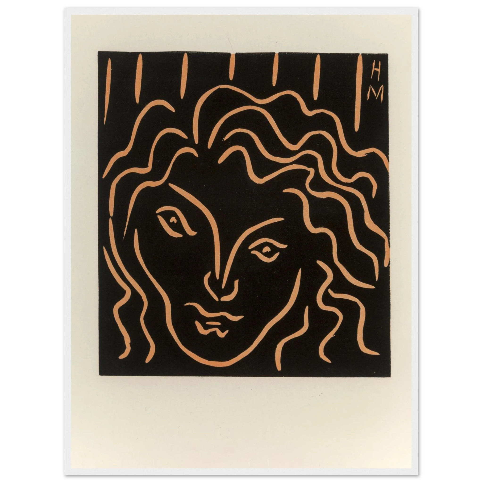 Contemporary wall decor featuring Matisse’s Tête de Femme, a clean, modern line drawing ideal for Scandinavian and minimalist interiors.