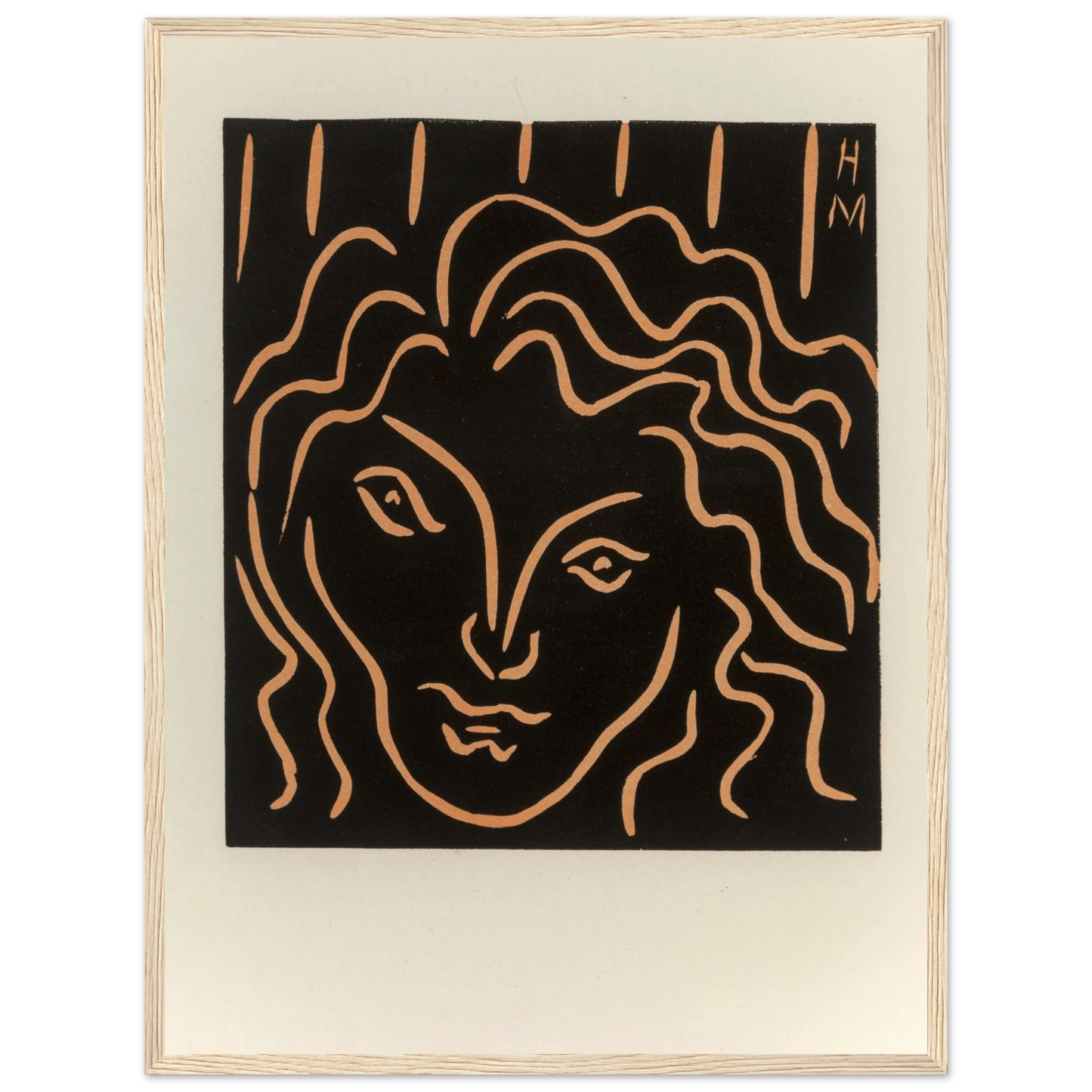 High-quality reproduction of Tête de Femme by Henri Matisse, a minimalist line drawing expressing modern elegance and feminine grace.