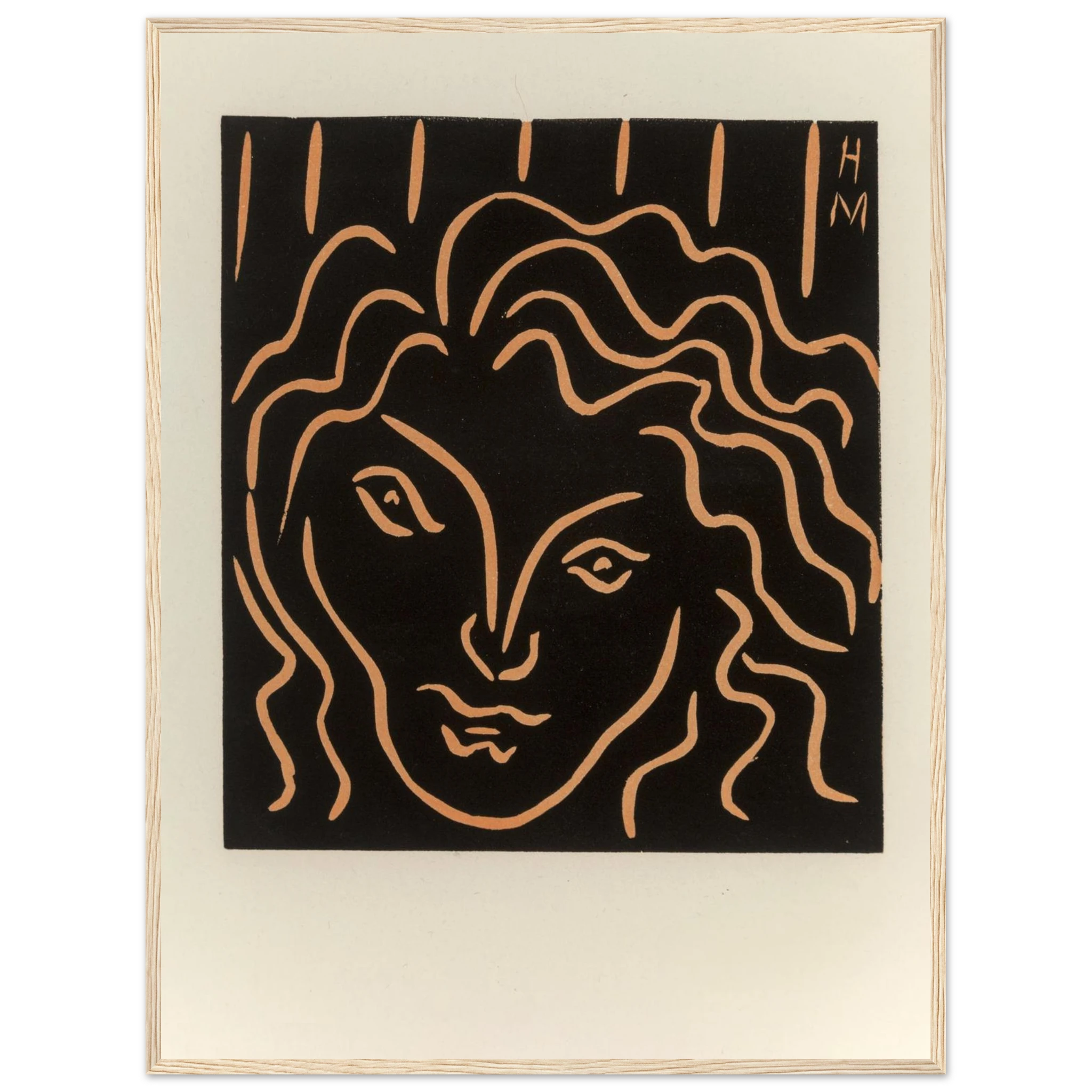 Wall art print of Matisse’s Tête de Femme, showcasing his signature flowing linework and timeless French modernist portrait style.