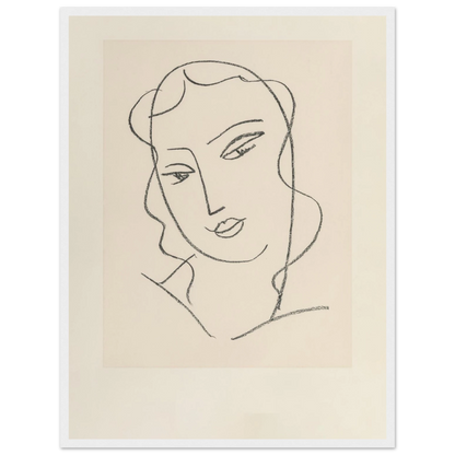 High-quality reproduction of Tête Voilée (1950–1951) by Henri Matisse, a minimalist line drawing portraying a veiled woman with graceful simplicity.