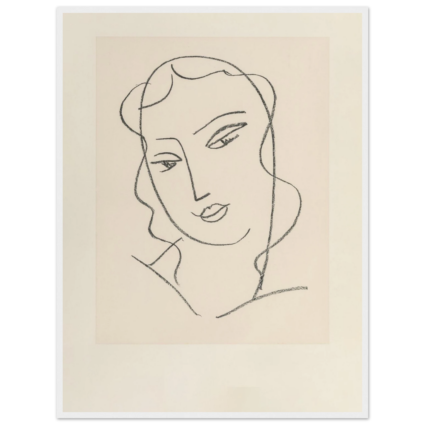 French modernist artwork Tête Voilée by Henri Matisse, a timeless contour drawing ideal for contemporary and minimalist interiors.