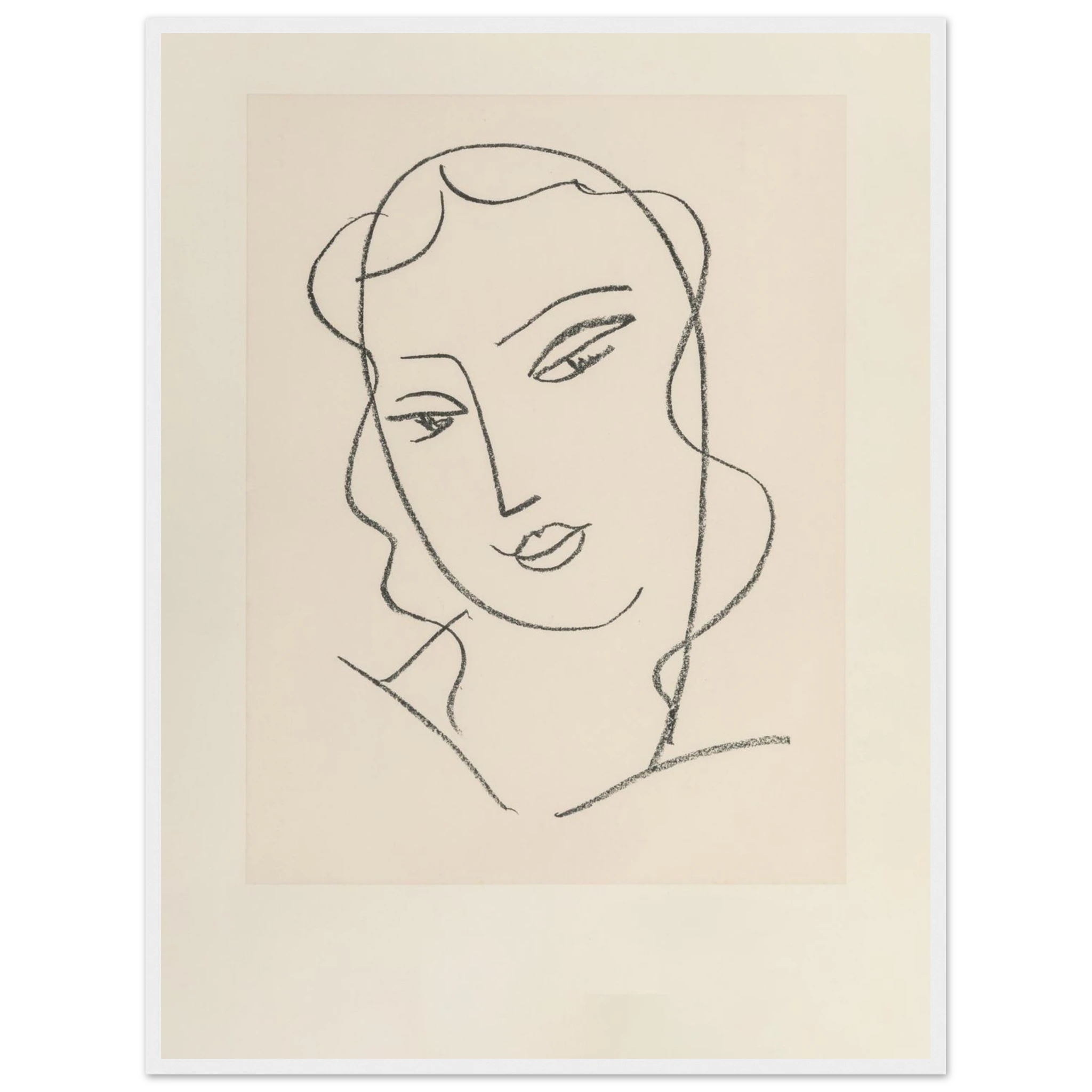 French modernist artwork Tête Voilée by Henri Matisse, a timeless contour drawing ideal for contemporary and minimalist interiors.