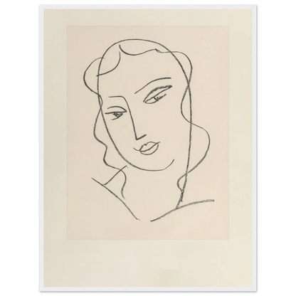 French modernist artwork Tête Voilée by Henri Matisse, a timeless contour drawing ideal for contemporary and minimalist interiors.