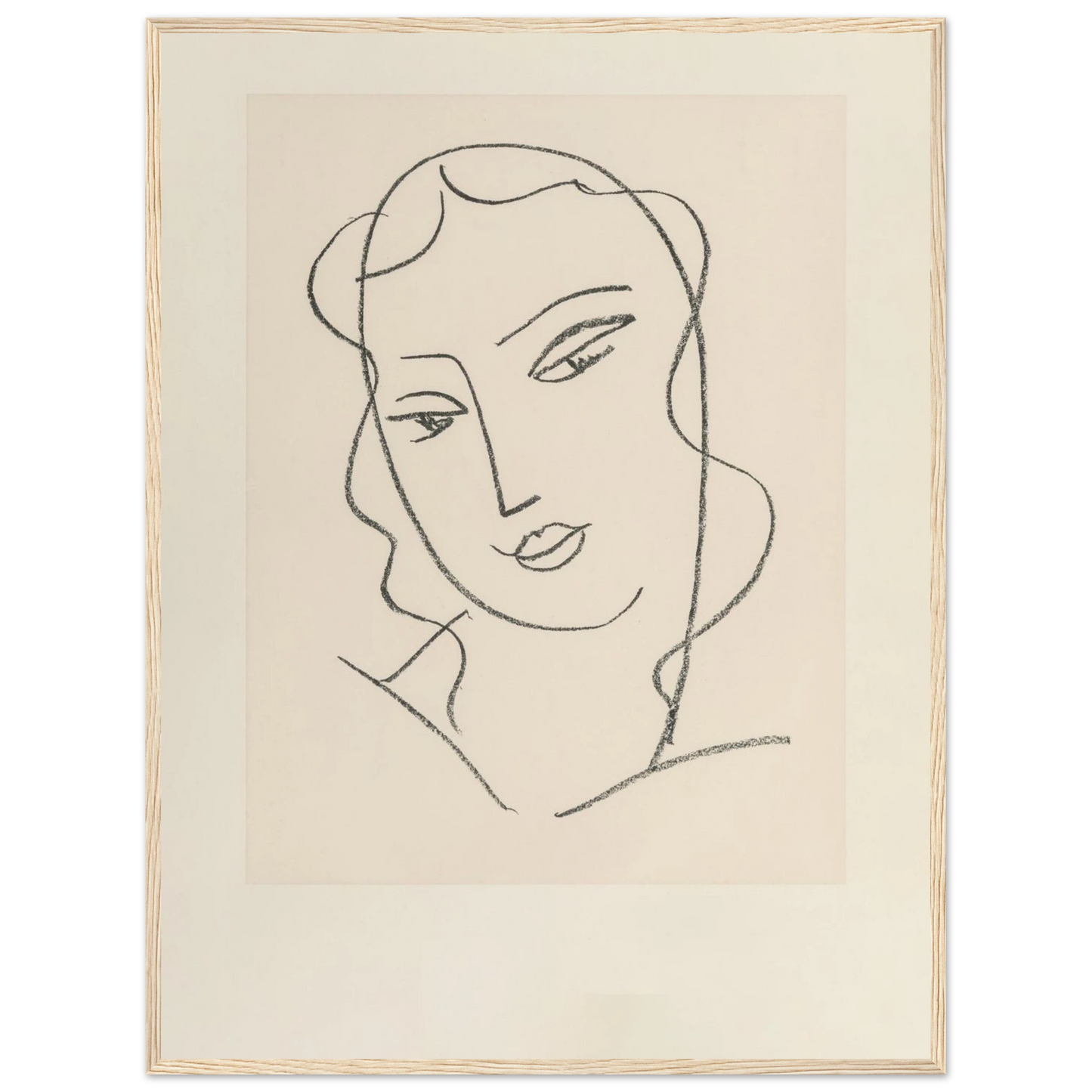 Minimalist line drawing Tête Voilée by Henri Matisse, reproduced as an archival fine art print symbolizing purity and calm.