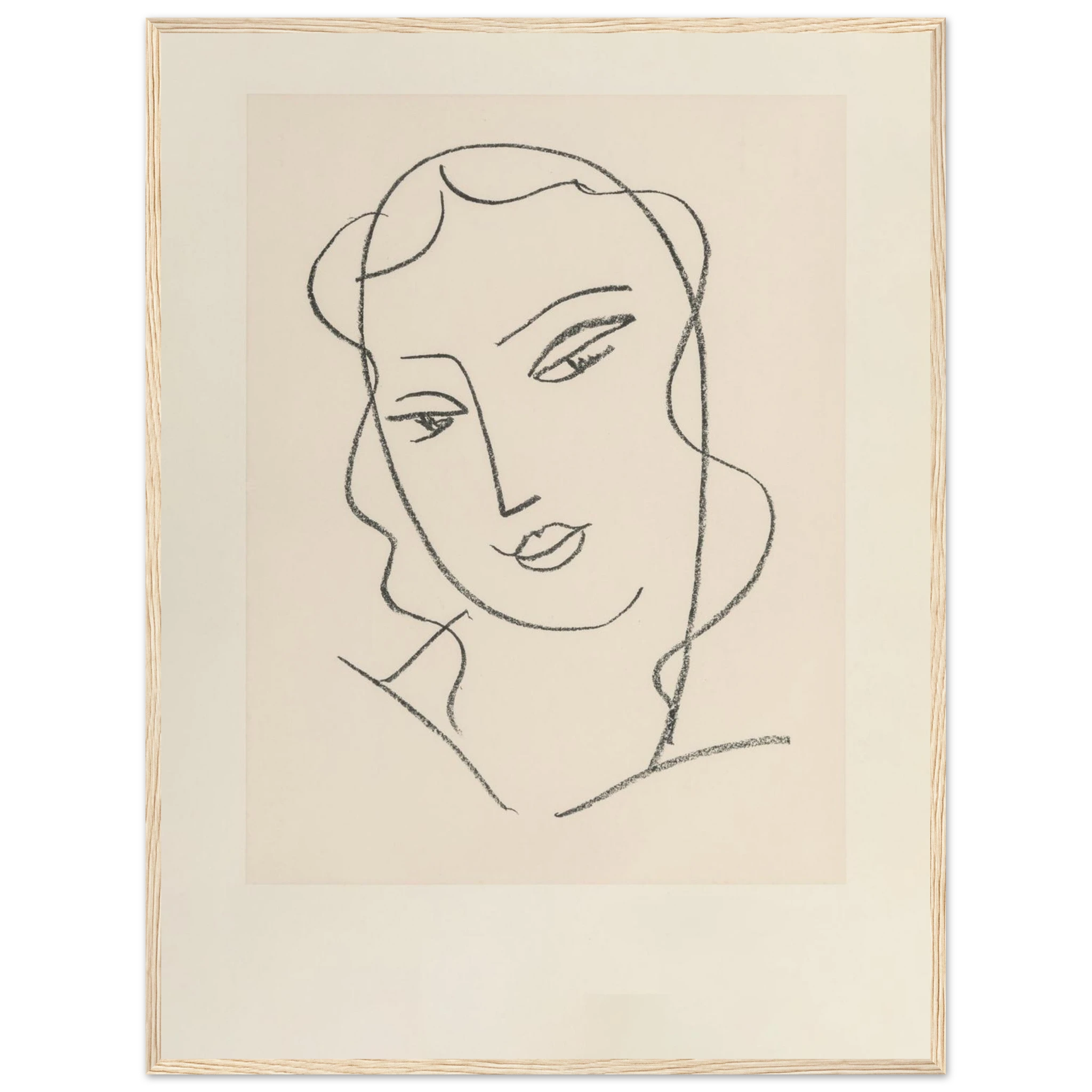 Minimalist line drawing Tête Voilée by Henri Matisse, reproduced as an archival fine art print symbolizing purity and calm.