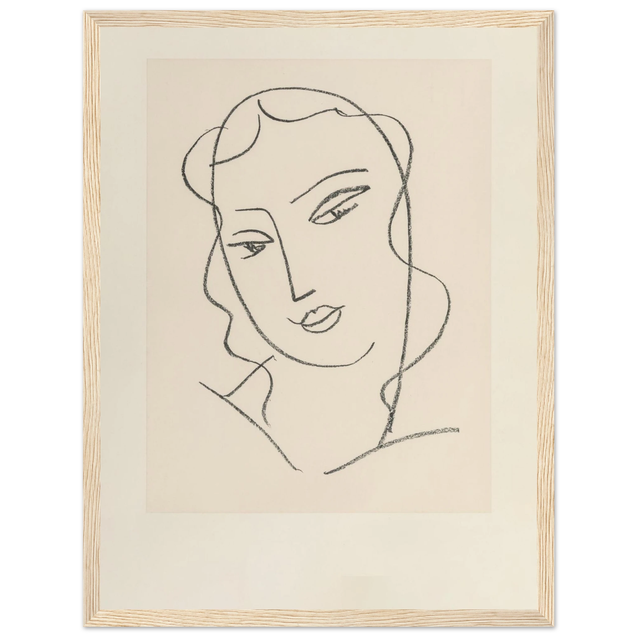 Minimalist portrait Tête Voilée (1950–1951) by Henri Matisse, showcasing elegant simplicity through precise, fluid linework