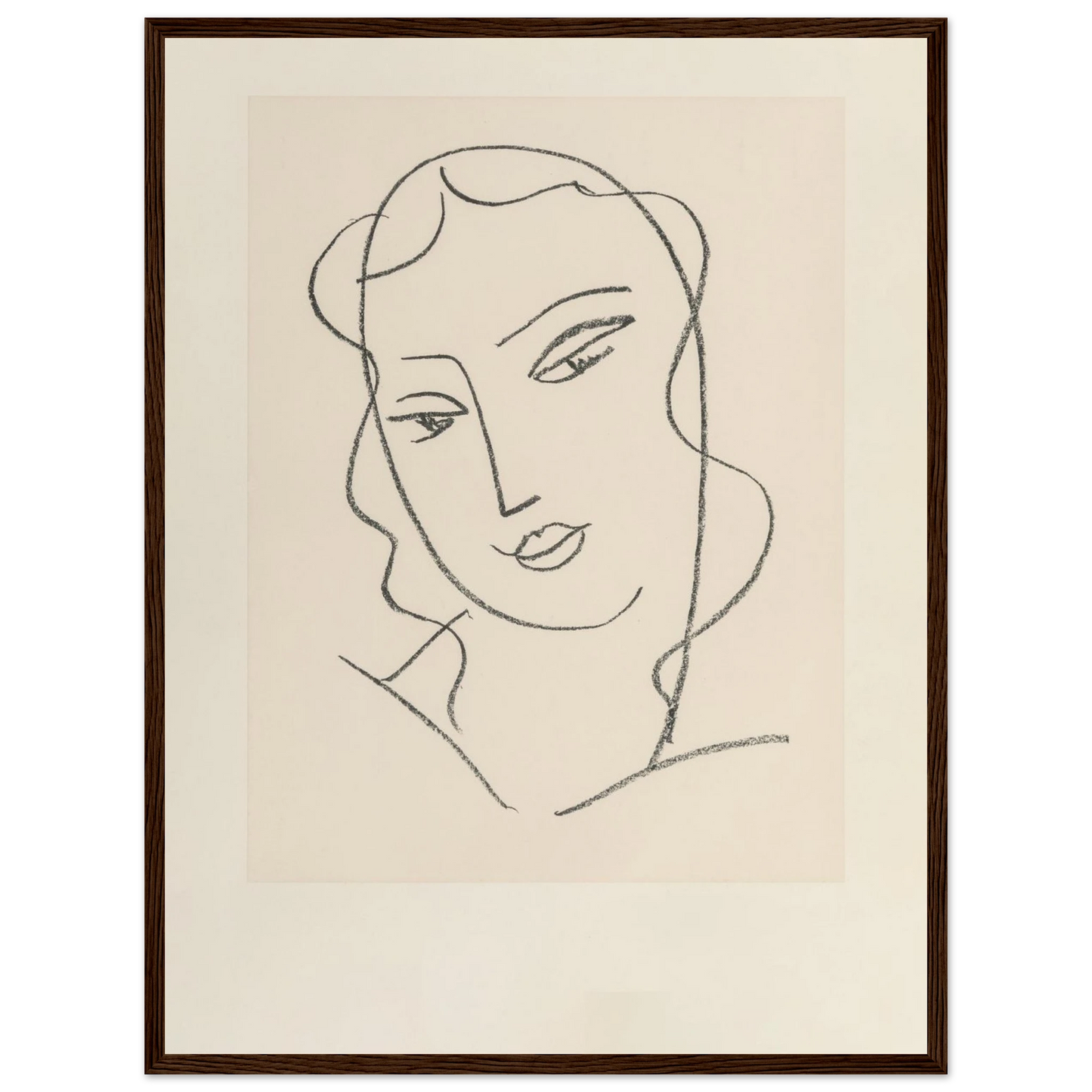 Modern art reproduction of Matisse’s Tête Voilée, a late-period work highlighting expressive contour and French modernist style.