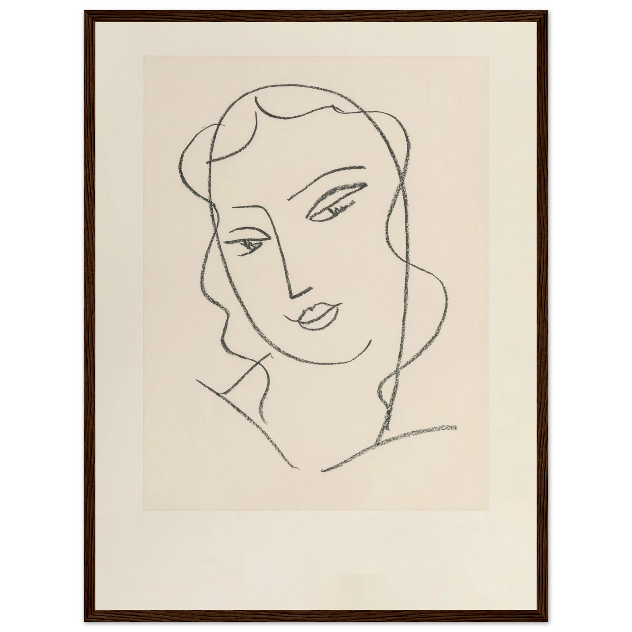 Modern art reproduction of Matisse’s Tête Voilée, a late-period work highlighting expressive contour and French modernist style.