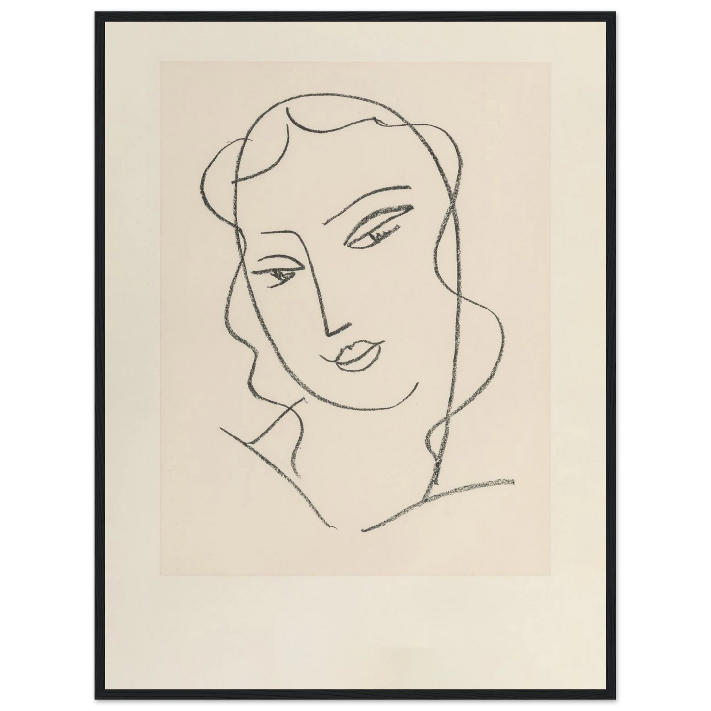 Wall art print of Matisse’s Tête Voilée, a refined contour portrait created with confident flowing lines and modern elegance.