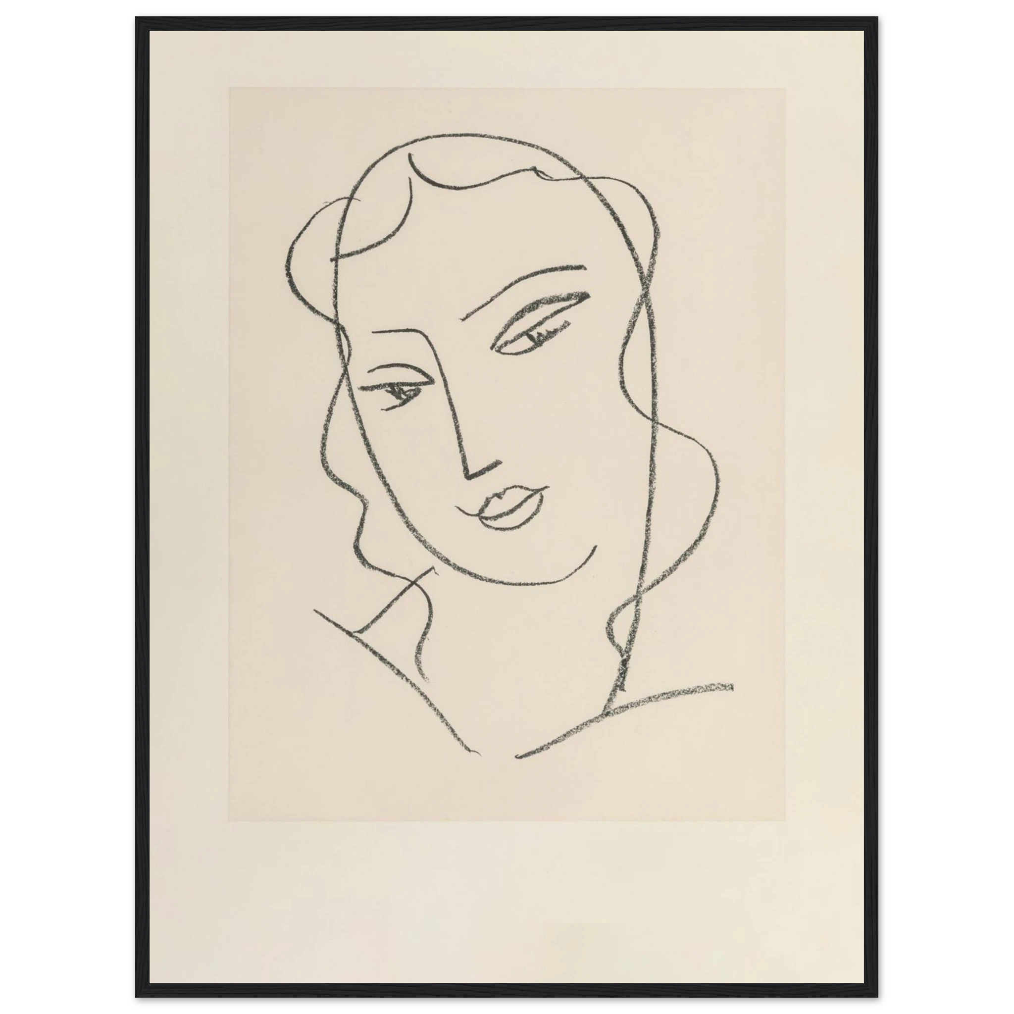 Wall art print of Matisse’s Tête Voilée, a refined contour portrait created with confident flowing lines and modern elegance.